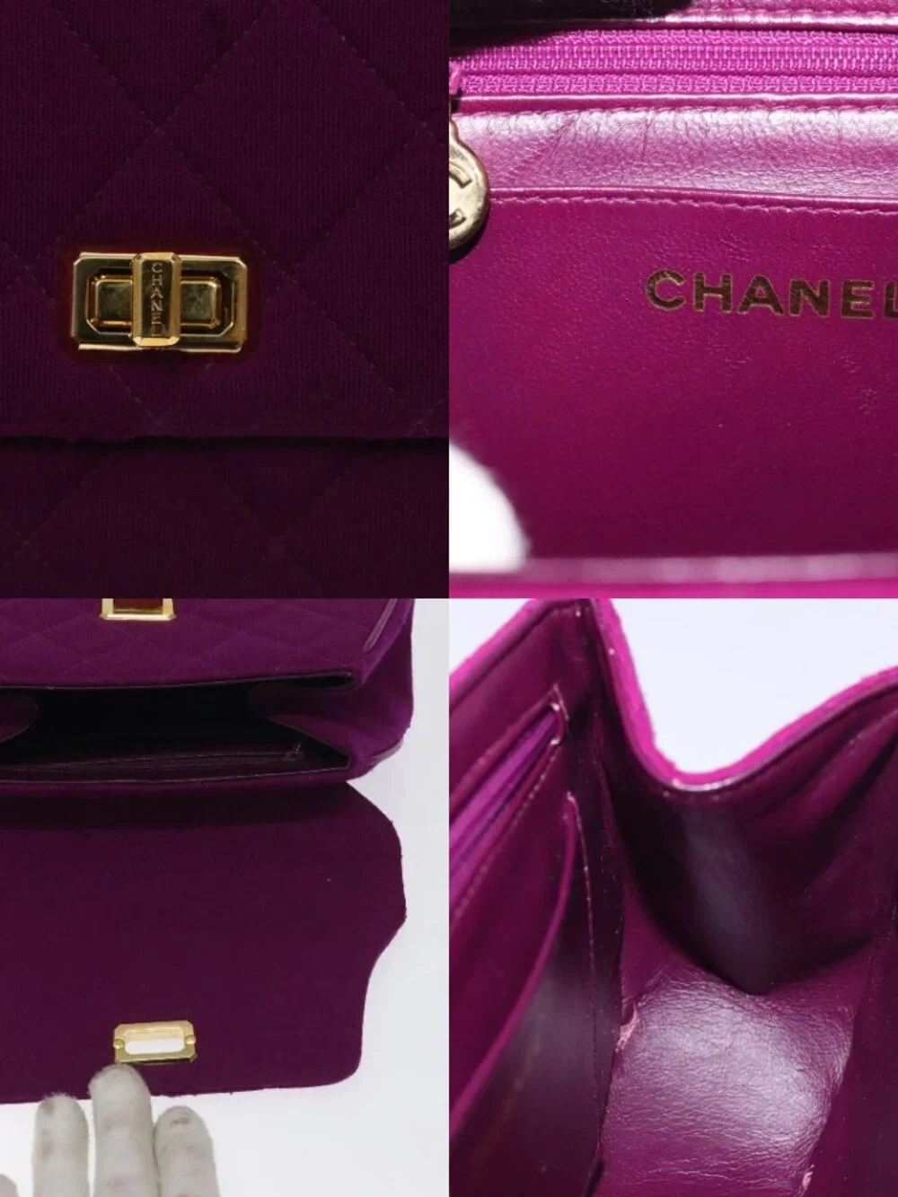 CHANEL Matelasse Hand Bag cotton Purple Gold CC Auth 131194